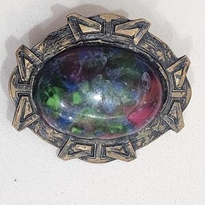 Vintage Multicolor Art Glass Brooch EUC